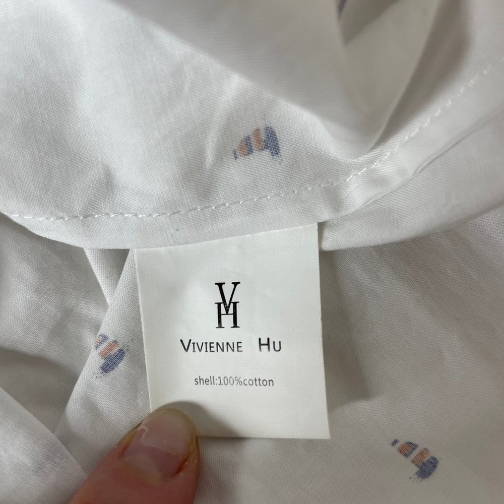 Vivienne Hu Cotton Button Shirt Dress Boat Print with Tie Size M - Picture 8 of 16